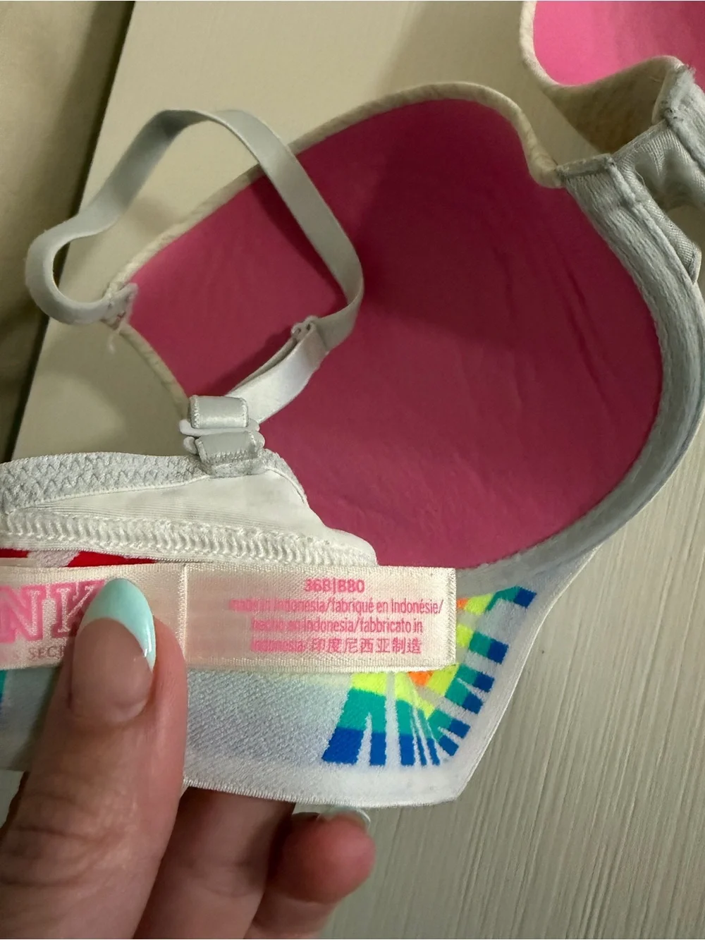 🌈🎀PINK VS Heather Gray Molded Push Up T-Shirt Bra & Rainbow Band🌈🎀